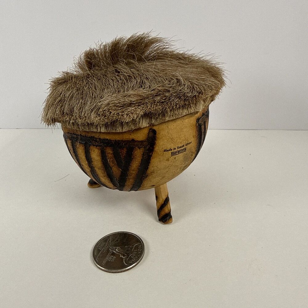 Traditional African Drum With Rattle Real Animal Hair